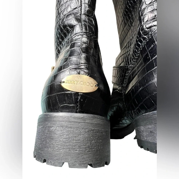 JIMMY CHOO Womens Boots Stamped Mock Croc Shearling Size 36.5 Buckled $1,295 - Picture 4 of 16